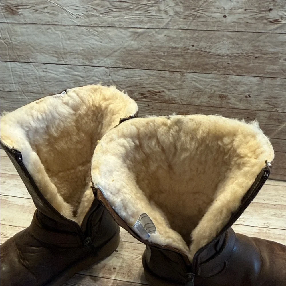 UGG Brown Leather Boots with Silver Buckle